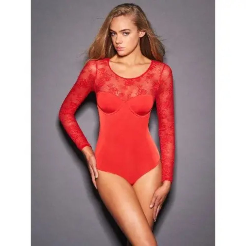 Fredericks of Hollywood Marissa Long sleeve molded cup bodysuit small red